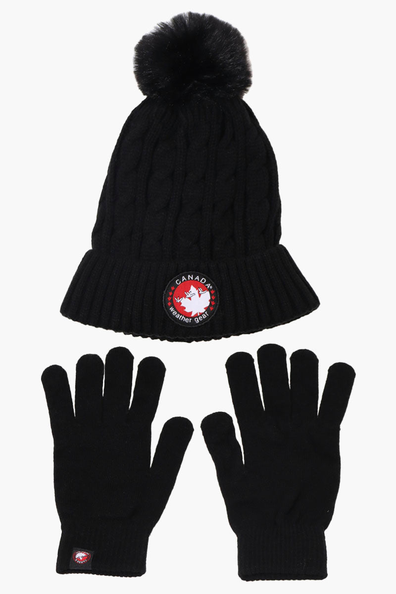 Canada Weather Gear Gloves Pom Pom Hat Set - Black - Womens Hats - Canada Weather Gear