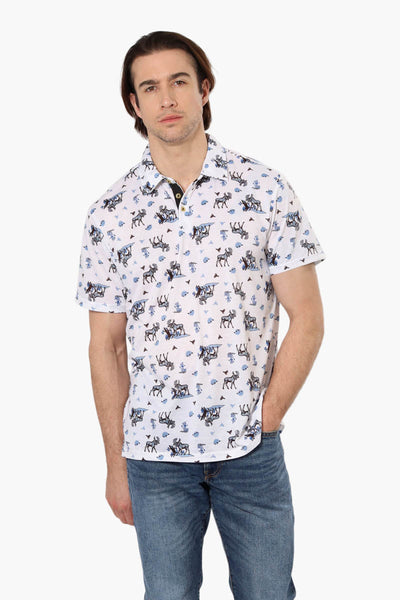 Canada Weather Gear Moose Pattern Polo Shirt - White - Mens Polo Shirts - Canada Weather Gear