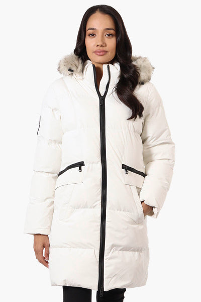 Canada Weather Gear 3/4 Length Puffer Parka Jacket - White - Womens Parka Jackets - Canada Weather Gear