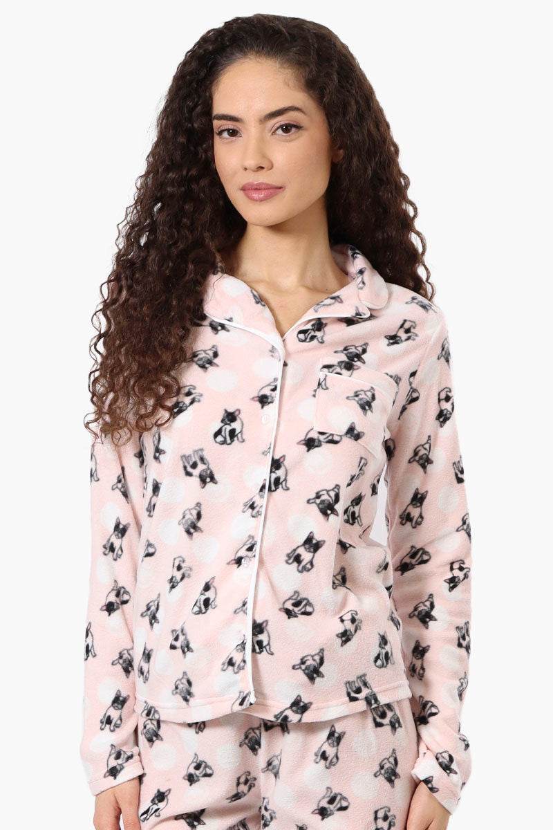 Canada Weather Gear Dog Pattern Button Down Pajama Top - Pink - Womens Pajamas - Canada Weather Gear