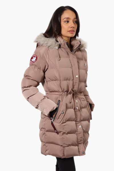 Canada Weather Gear Tie Waist Vegan Fur Hood Parka Jacket - Pink - Womens Parka Jackets - Canada Weather Gear