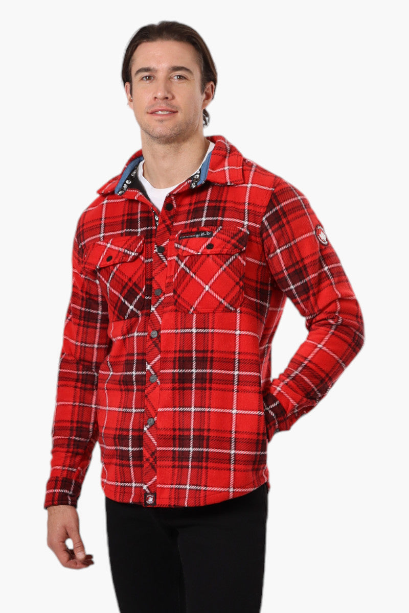 Canada Weather Gear Plaid Fleece Button Up Shacket - Red - Mens Lightweight Jackets - Canada Weather Gear