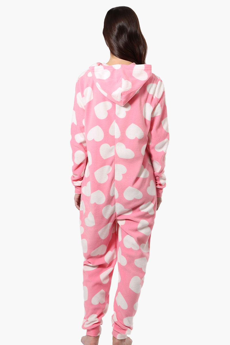 Cuddly Canuckies Hooded Heart Pattern Onesie - Pink - Womens Onesies - Canada Weather Gear