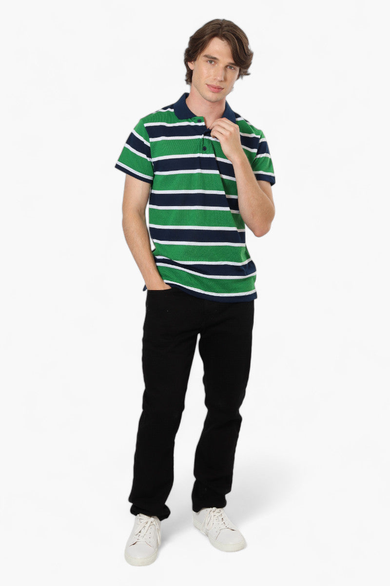 Canada Weather Gear Striped Button Up Polo Shirt - Green