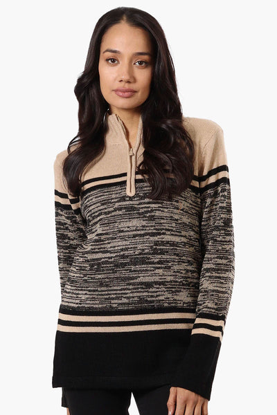 Canada Weather Gear Patterned 1/4 Zip Pullover Sweater - Camel - Womens Pullover Sweaters - Canada Weather Gear