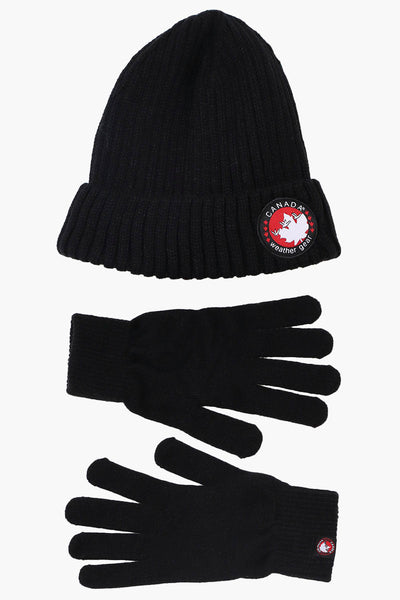 Canada Weather Gear Gloves Cuffed Beanie Hat Set - Black - Womens Hats - Canada Weather Gear