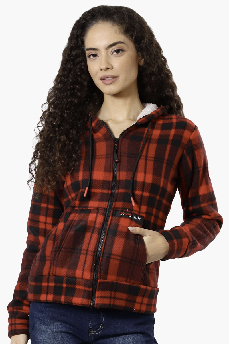 Canada Weather Gear Plaid Fleece Lined Hoodie - Red - Womens Hoodies & Sweatshirts - Canada Weather Gear