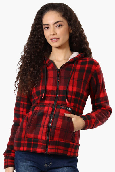 Canada Weather Gear Plaid Fleece Lined Hoodie - Red - Womens Hoodies & Sweatshirts - Canada Weather Gear