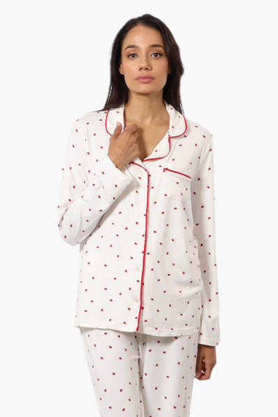 Canada Weather Gear Ladybug Pattern Button Down Pajama Top - White - Womens Pajamas - Canada Weather Gear