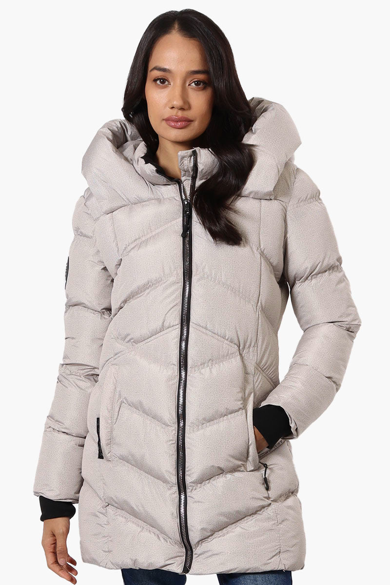 Canada Weather Gear Chevron Quilted Puffer Parka Jacket - Stone - Womens Parka Jackets - Canada Weather Gear