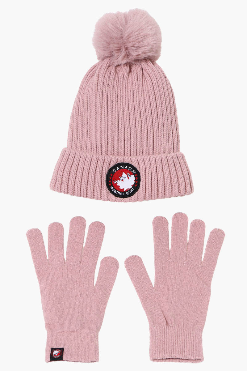 Canada Weather Gear Gloves Pom Pom Hat Set - Pink - Womens Hats - Canada Weather Gear