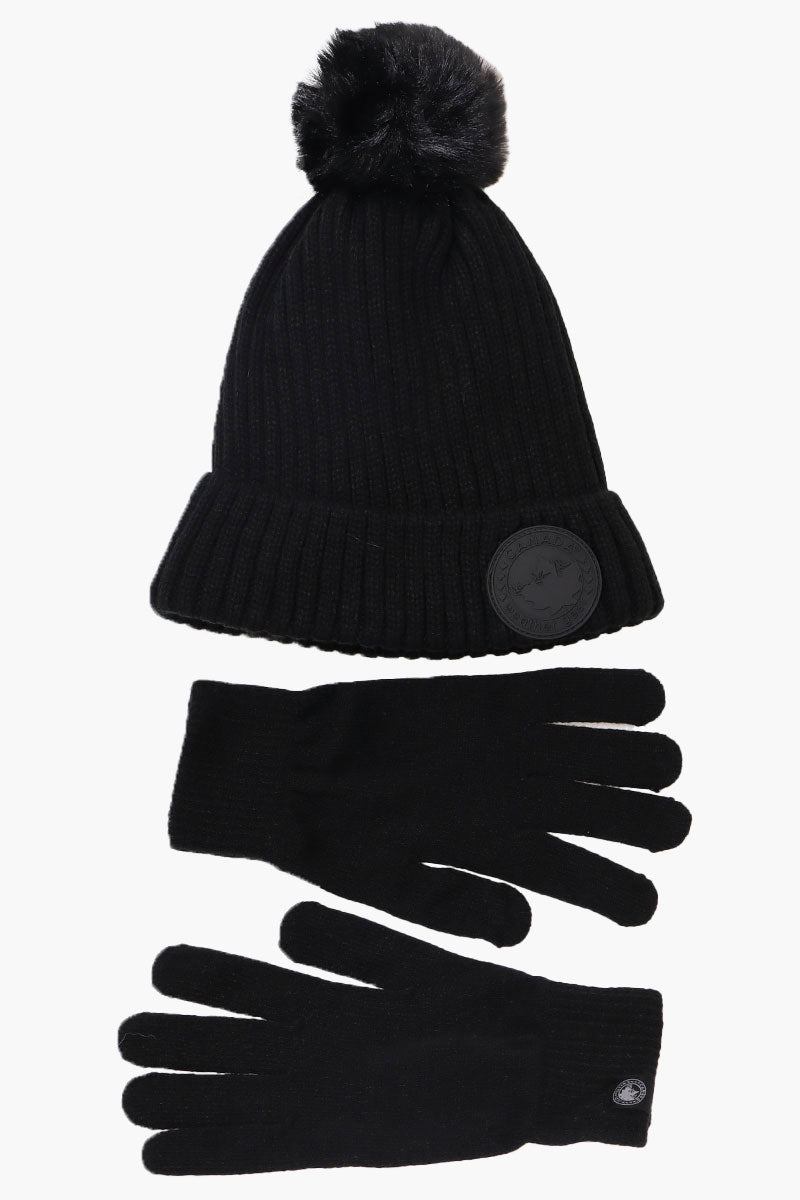 Canada Weather Gear Gloves Pom Pom Hat Set - Black - Womens Hats - Canada Weather Gear