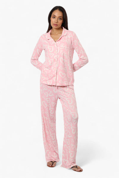 Canada Weather Gear Heart Pattern Button Down Pajama Top - Pink - Womens Pajamas - Canada Weather Gear