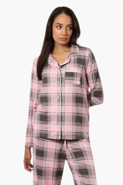 Canada Weather Gear Plaid Button Down Pajama Top - Pink - Womens Pajamas - Canada Weather Gear