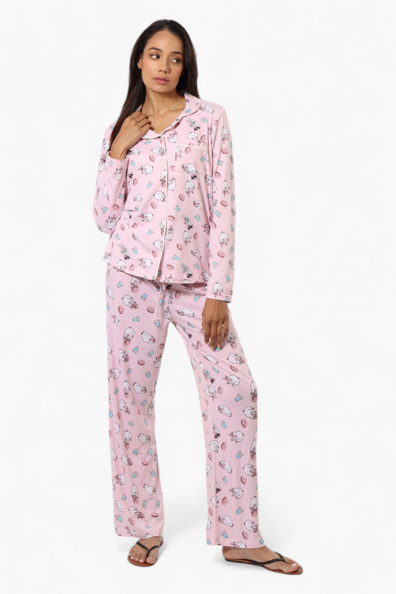 Canada Weather Gear Pug Pattern Wide Leg Pajama Pants - Pink - Womens Pajamas - Canada Weather Gear