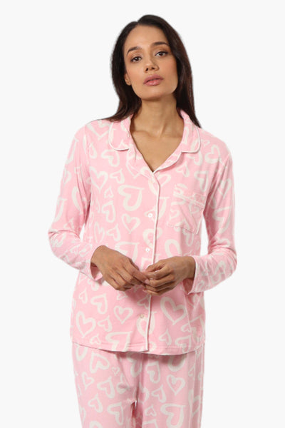 Canada Weather Gear Heart Pattern Button Down Pajama Top - Pink - Womens Pajamas - Canada Weather Gear