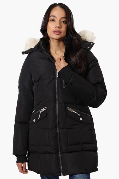 Super Triple Goose Faux Fur Thumb Hole Parka Jacket - Black - Womens Parka Jackets - Canada Weather Gear