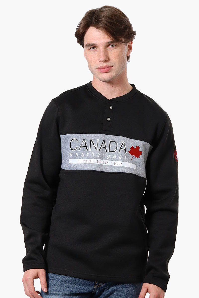 Canada Weather Gear Fleece Henley Sweatshirt - Black - Mens Hoodies & Sweatshirts - Canada Weather Gear