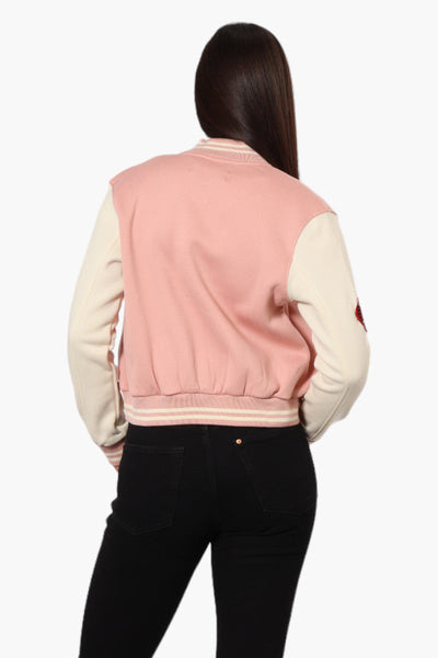 Canada Weather Gear Contrast Sleeve Varsity Lightweight Jacket - Pink - Womens Lightweight Jackets - Canada Weather Gear