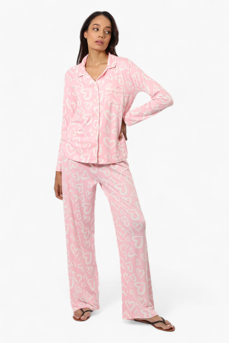 Canada Weather Gear Heart Pattern Wide Leg Pajama Pants - Pink - Womens Pajamas - Canada Weather Gear