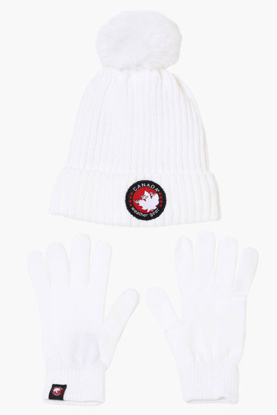 Canada Weather Gear Gloves Pom Pom Hat Set - White - Womens Hats - Canada Weather Gear