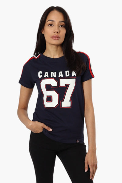 Canada Weather Gear Striped Shoulder 67 Print Tee - Navy - Womens Tees & Tank Tops - Canada Weather Gear