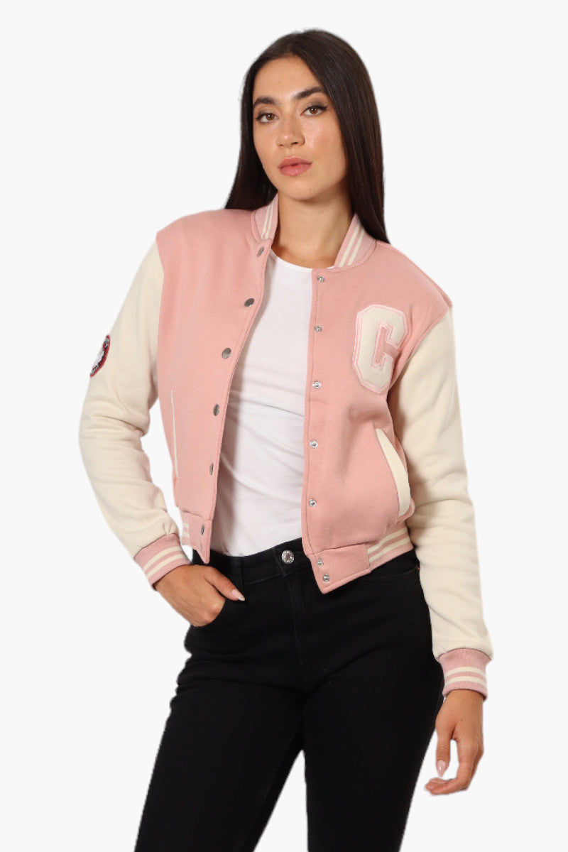 Canada Weather Gear Contrast Sleeve Varsity Lightweight Jacket - Pink - Womens Lightweight Jackets - Canada Weather Gear