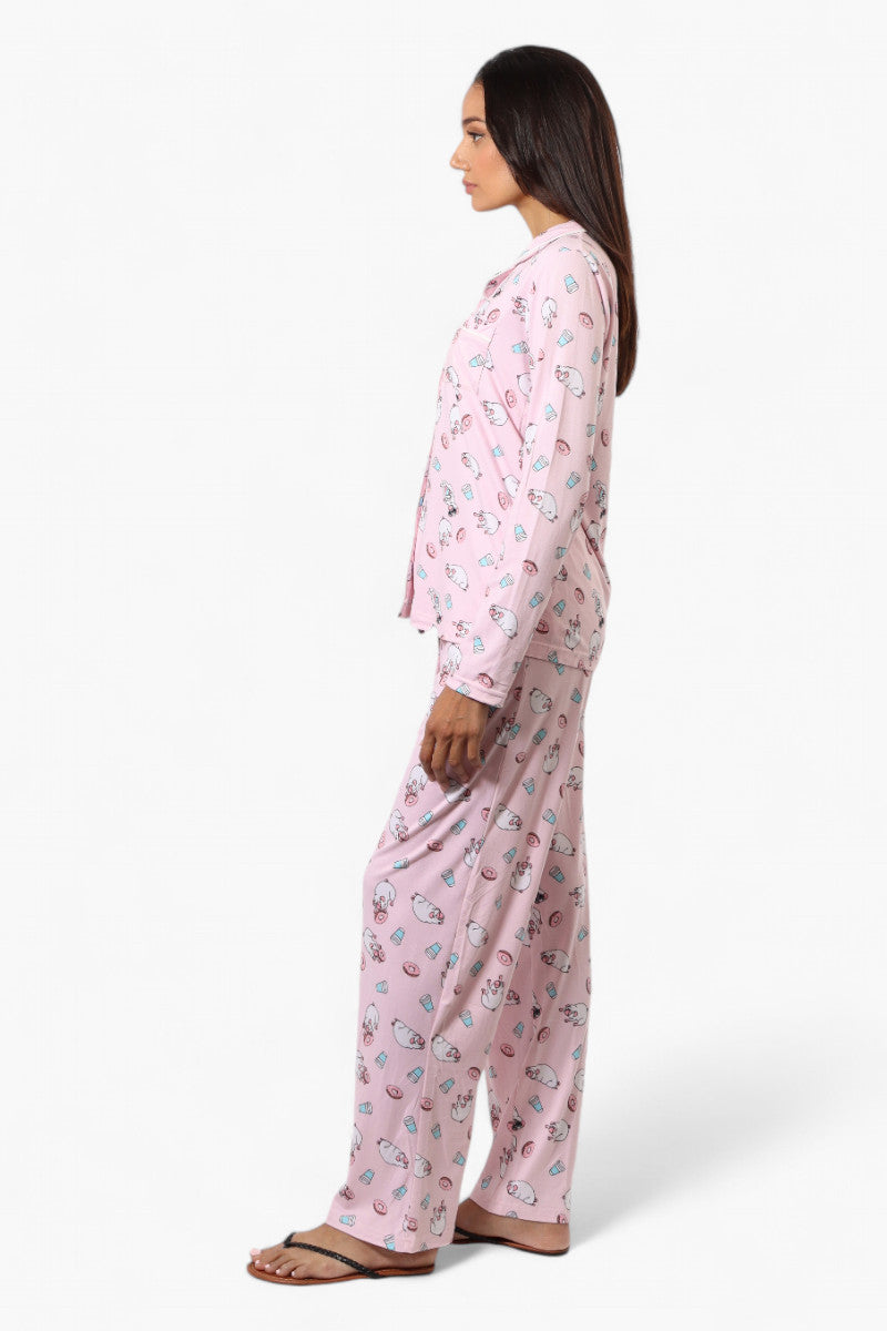 Canada Weather Gear Pug Pattern Wide Leg Pajama Pants - Pink - Womens Pajamas - Canada Weather Gear