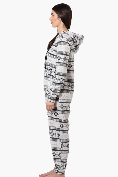 Cuddly Canuckies Hooded Festive Pattern Onesie - White - Womens Onesies - Canada Weather Gear