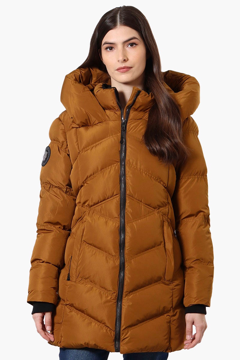 Canada Weather Gear Chevron Quilted Puffer Parka Jacket - Brown - Womens Parka Jackets - Canada Weather Gear