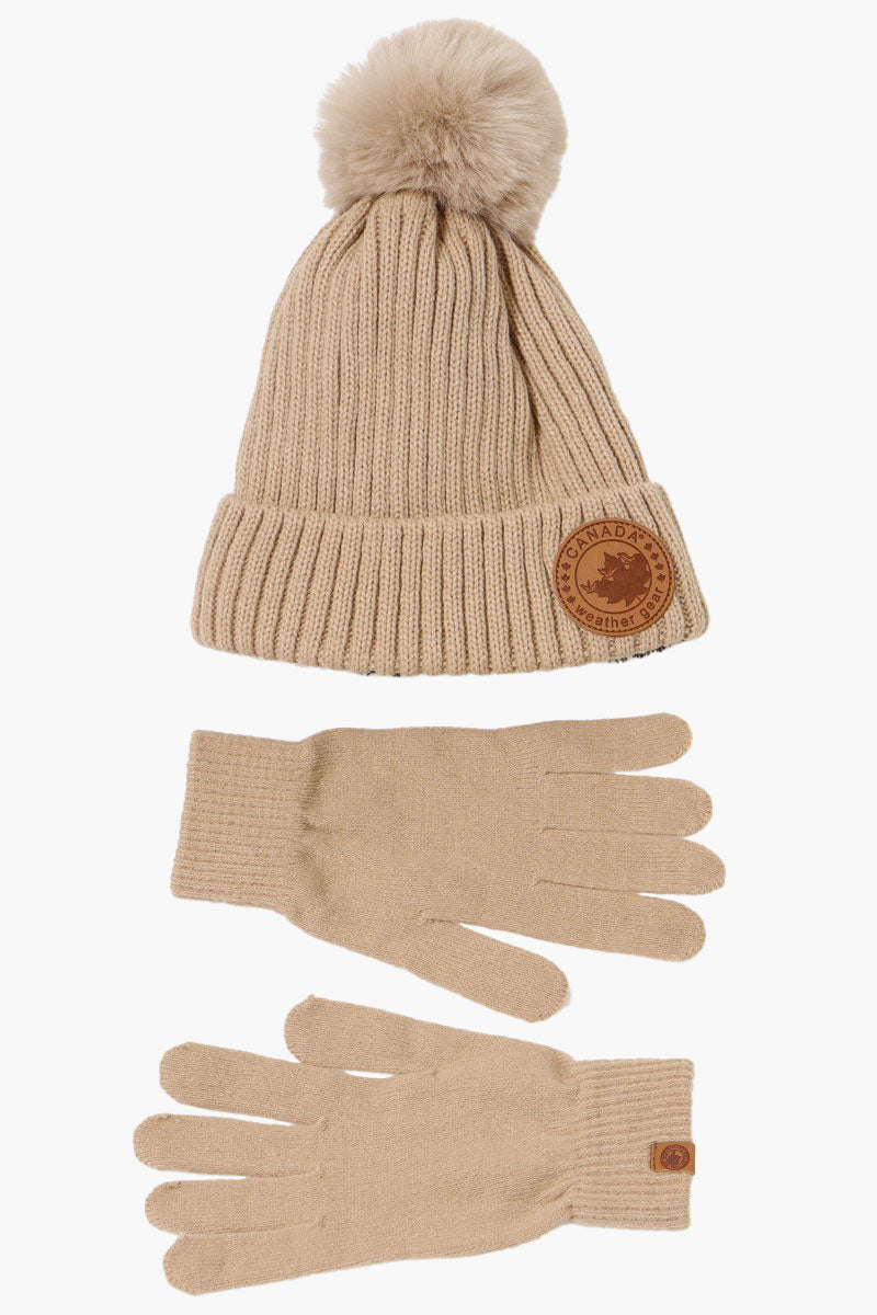 Canada Weather Gear Gloves Pom Pom Hat Set - Beige - Womens Hats - Canada Weather Gear