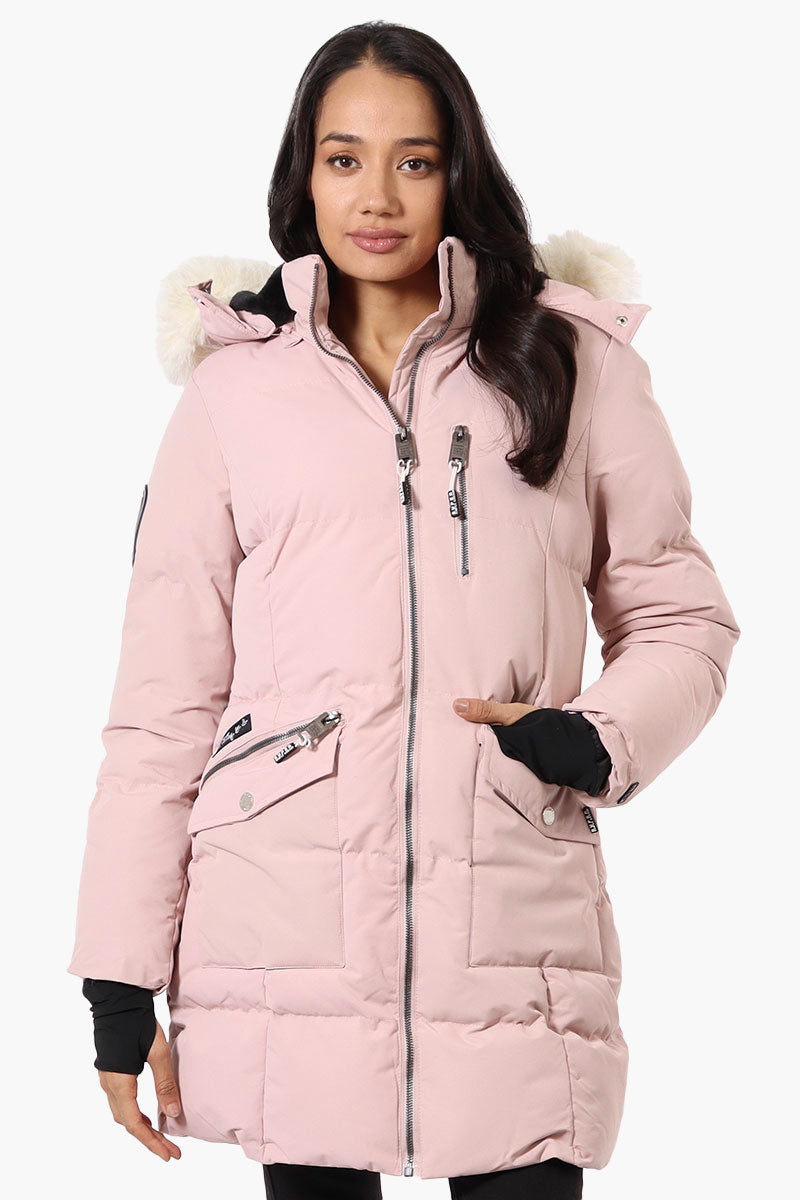 Super Triple Goose Faux Fur Thumb Hole Parka Jacket - Pink - Womens Parka Jackets - Canada Weather Gear