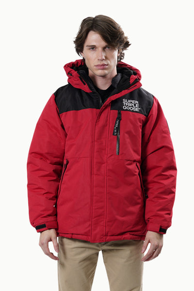 Super Triple Goose Contrast Zipper Bomber Jacket - Red - Mens Bomber Jackets - Canada Weather Gear