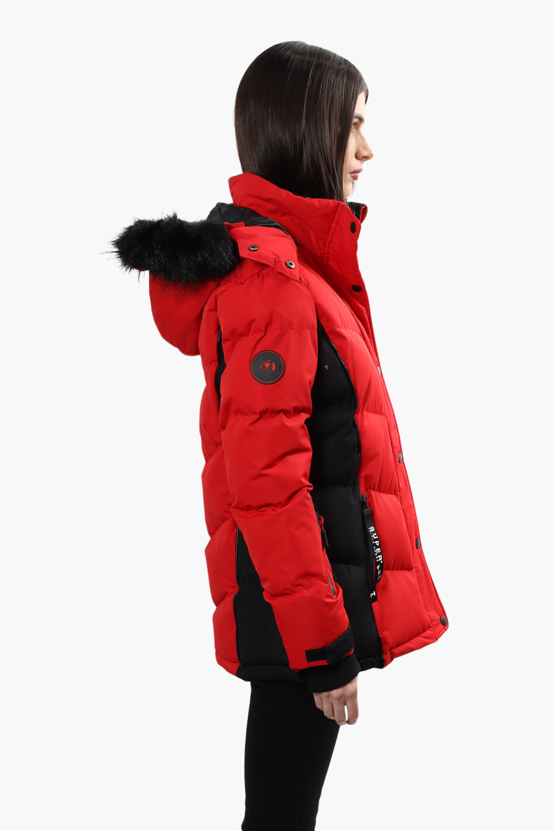Super Triple Goose Contrast Side Panel Parka Jacket - Red - Womens Parka Jackets - Canada Weather Gear