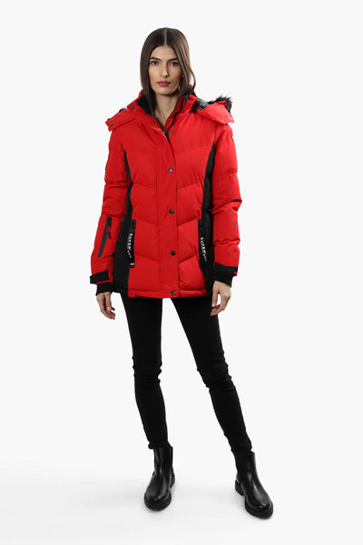Super Triple Goose Contrast Side Panel Parka Jacket - Red - Womens Parka Jackets - Canada Weather Gear